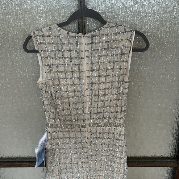 Mac Duggal 5471 Sleeveless High Neck Beaded Midi Sheath Dress NWT Nude - Picture 7 of 11